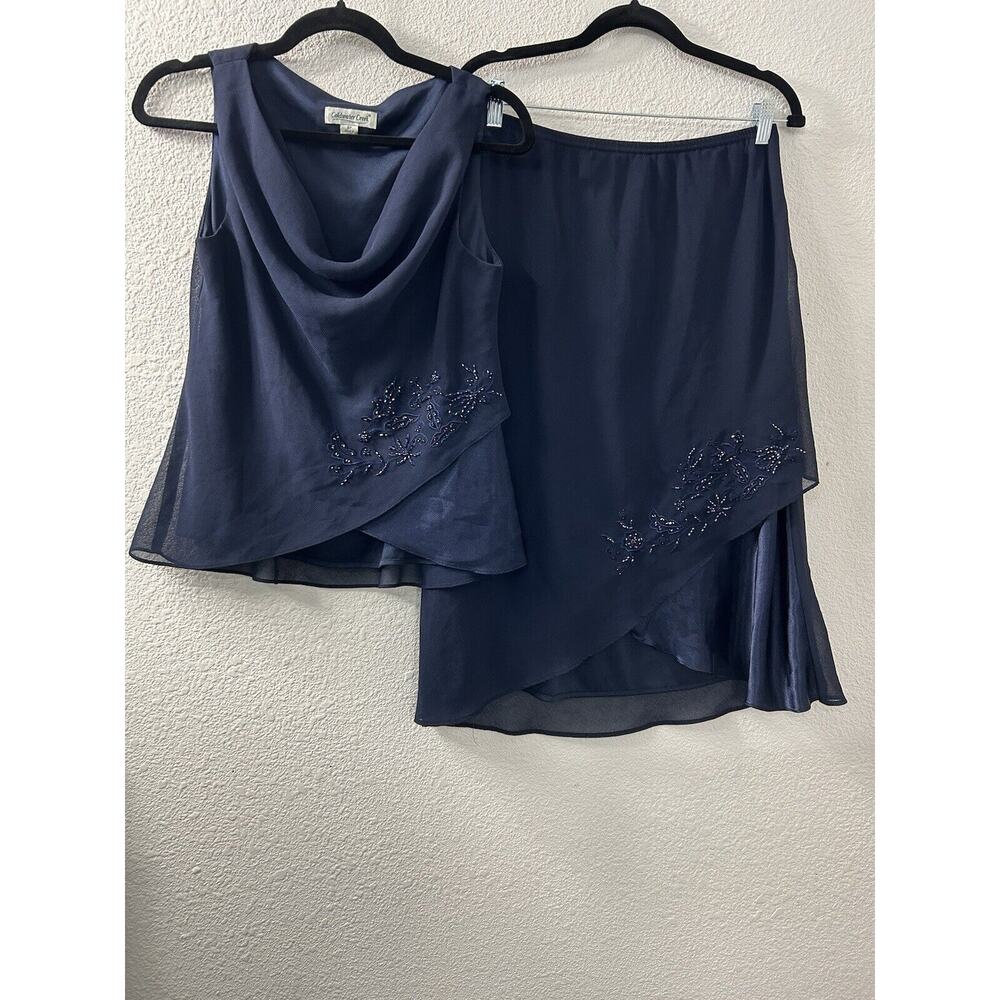 2Pc Set COLDWATER CREEK 8P Navy Blue Skirt Sleeveless Tunic Cowl‎ Neck Fairycore